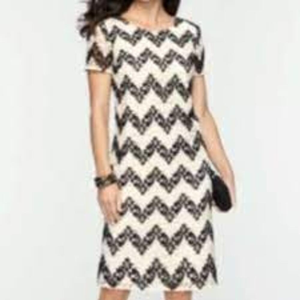 Talbots Chevron Crochet Lace Dress Black White Sheath Short Sleeve Women 8P
